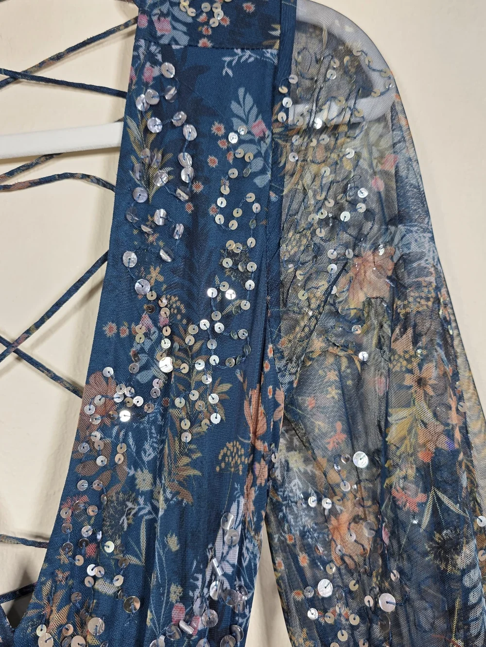 LEENA FOR MAC DUGGAL BLUE FLORAL GOWN SIZE 8 MSRP $598